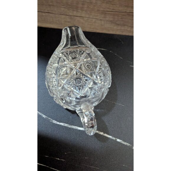 vintage Cut Glass Lead Crystal Creamer Pitcher Intricate Star Pattern Estate - Picture 4 of 9